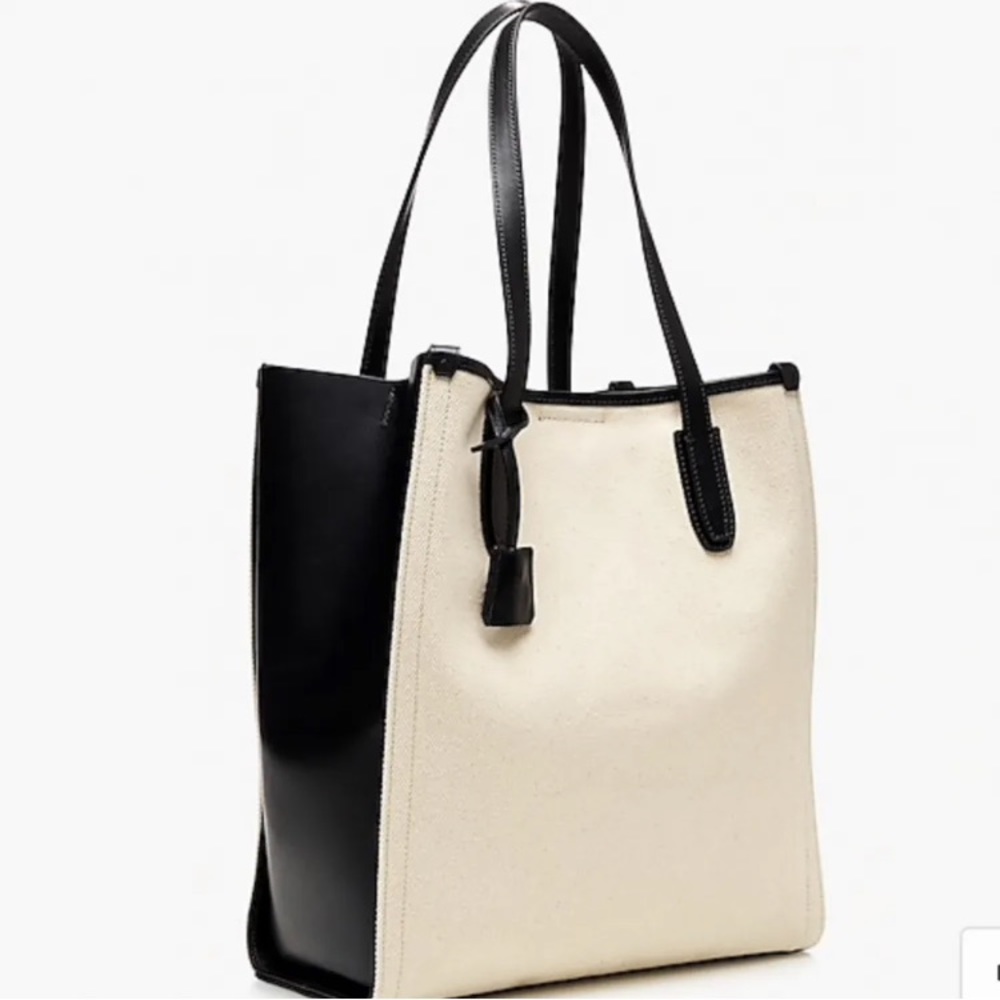 J Crew Two Tone Leather and Canvas Tote Bag